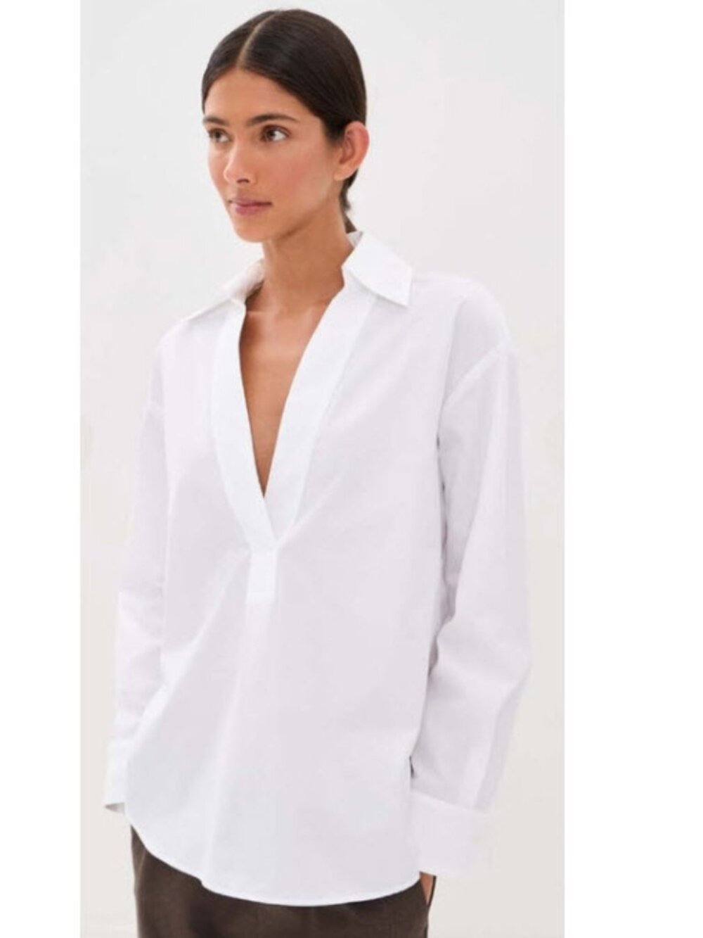 Banana Republic White Popover Shirt Oversized Relaxed V-Neck Small
